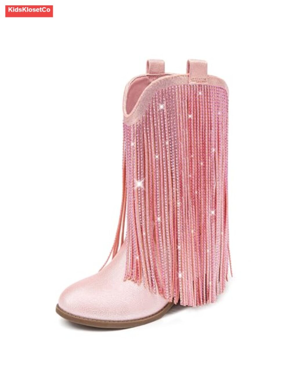 Rhinestone Fringe Cowgirl Boots for Girls Mid Calf Pointed Toe Cowboy Boots